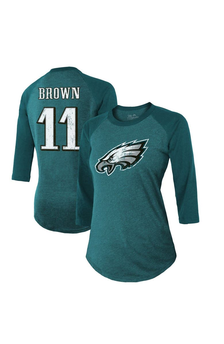 Majestic Threads Women's Majestic Threads A.J. Brown Midnight Green Philadelphia Eagles Name & Number Raglan 3/4 Sleeve T-Shirt, Alternate, color, 