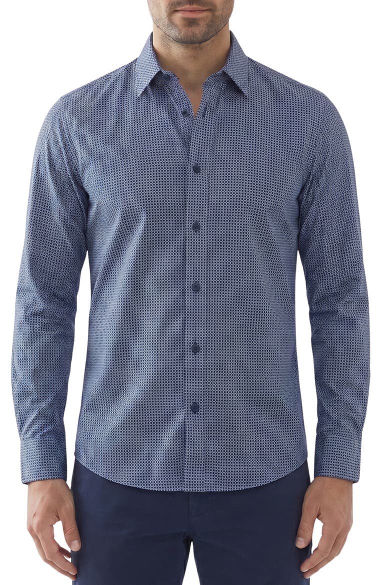 Long Sleeve Geometric Performance Shirt, Main, color, 41 NAVY