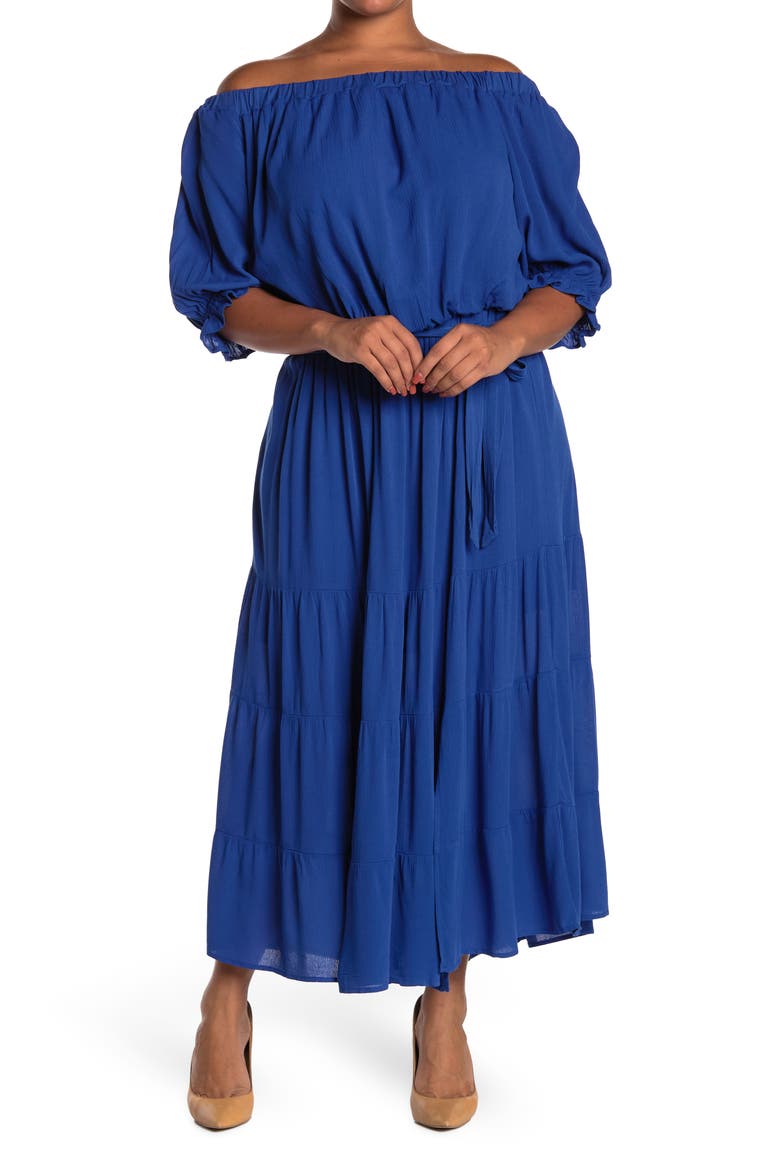 Lulu Off-the-Shoulder Peasant Maxi Dress, Main, color, SURF THE WEB