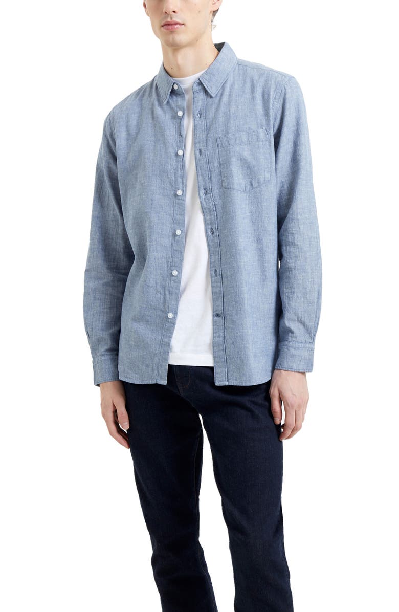 French Connection Cotton & Linen Chambray Button-Up Shirt, Alternate, color,