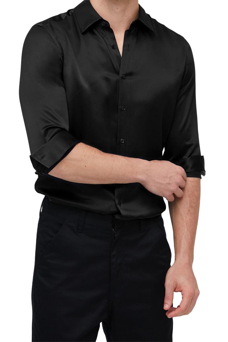 Mulberry Silk Basic Mens Shirt, Alternate, color, Black