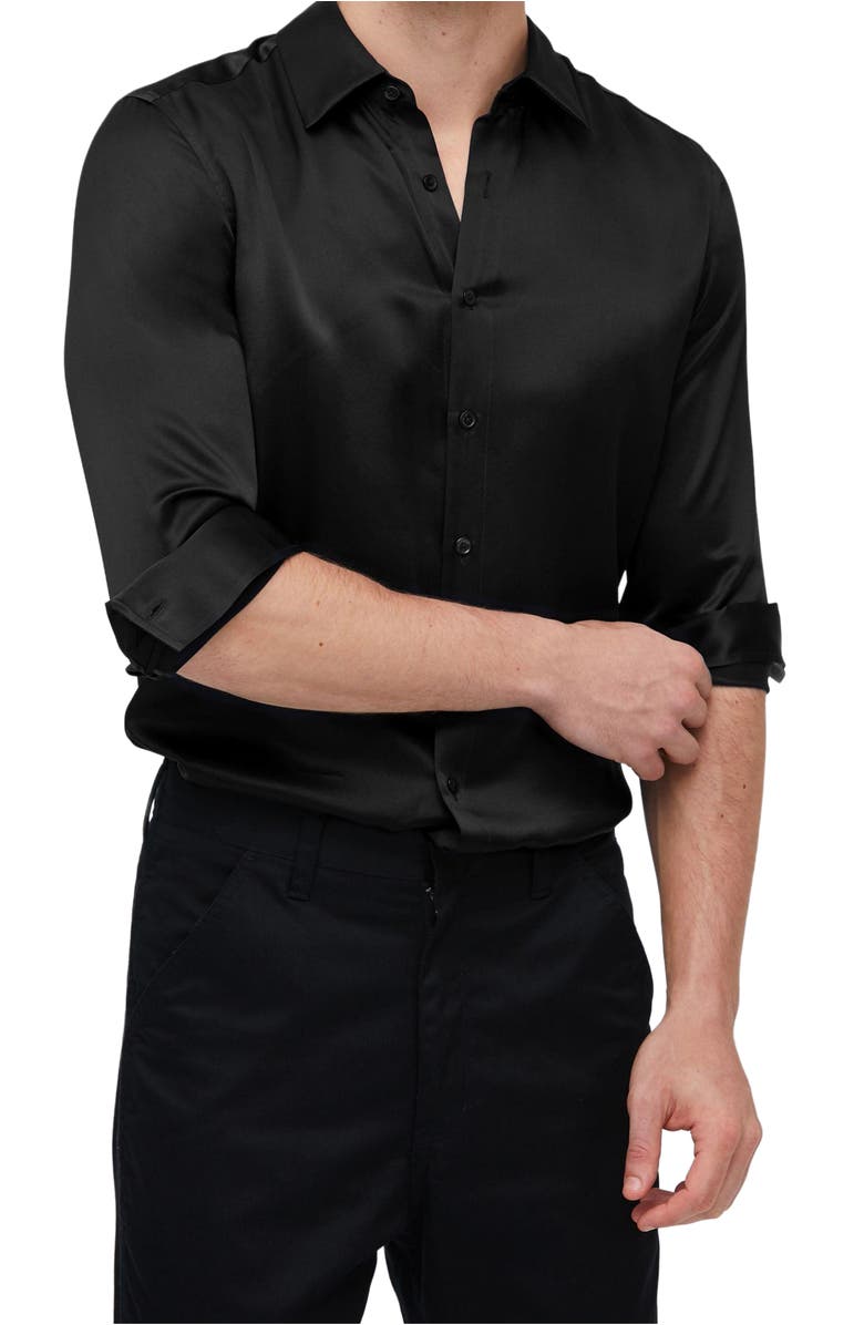 Lilysilk Women's Mulberry Silk Basic Mens Shirt, Alternate, color, Black