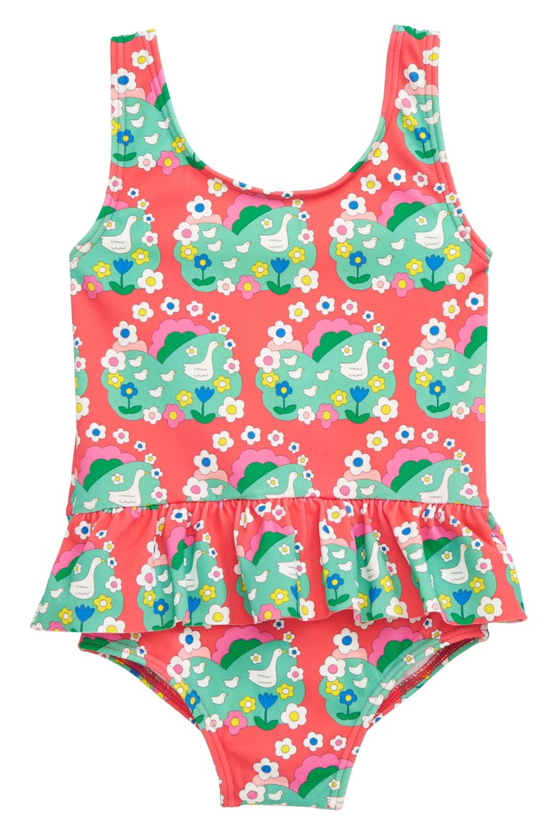 Print One-Piece Swimsuit, Main, color, MULTI DUCKLING DAISY