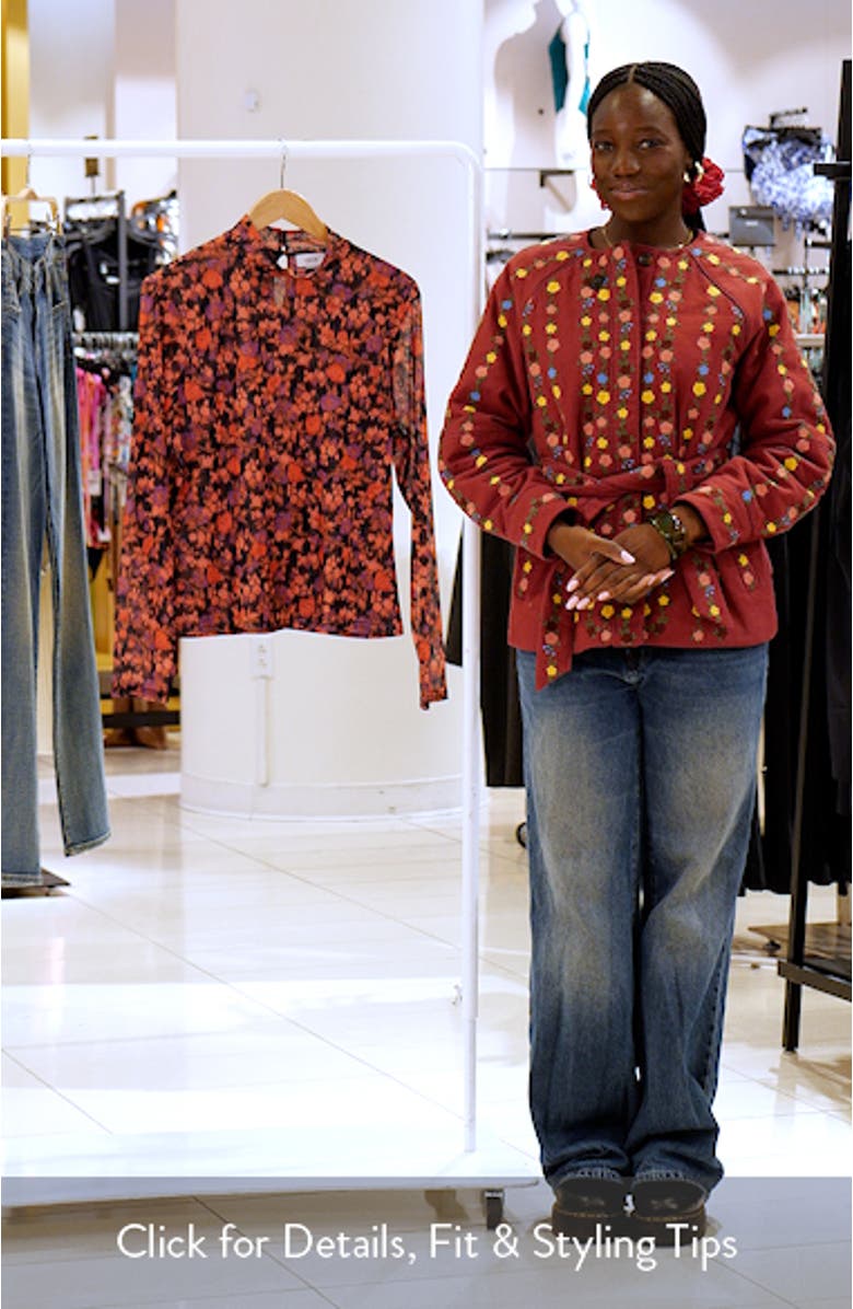 Blurred Floral Mock Neck Mesh Top, sales video thumbnail