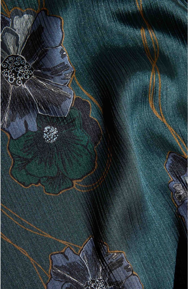 Santorelli Astrid Long Sleeve Ruffle-Neck Printed Top, Alternate, color, Steel Teal