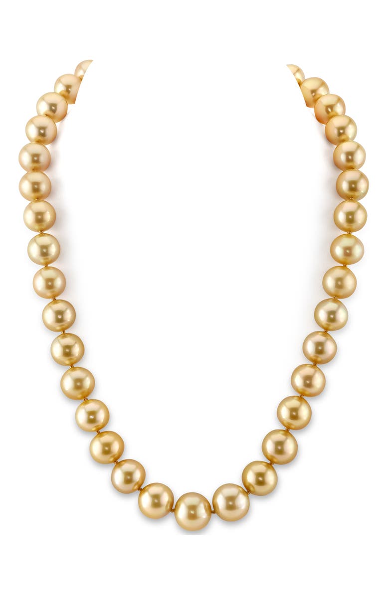 The Pearl Source 11-13mm Golden South Sea Pearl Necklace - AAA Quality, Main, color, Yellow Gold Clasp