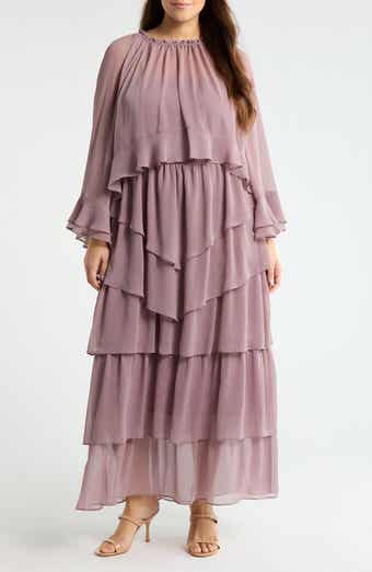 Tiered Ruffle Chiffon Cape Dress