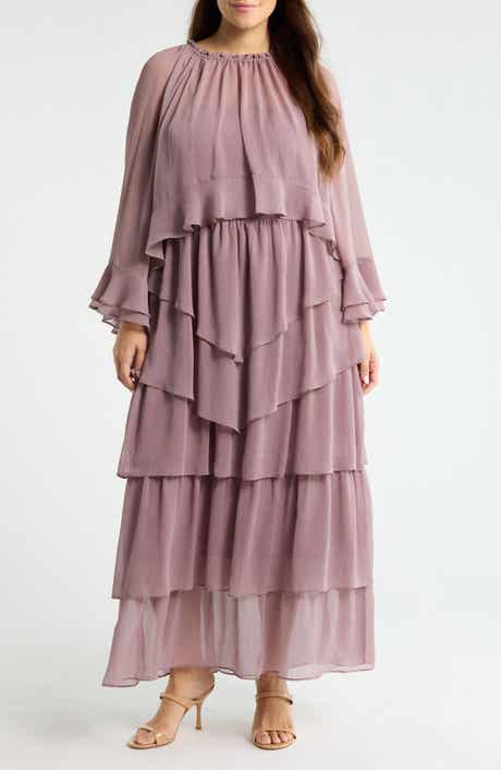 Tiered Ruffle Chiffon Cape Dress