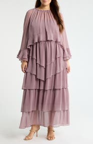 Chelsea28 Tiered Ruffle Chiffon Cape Dress