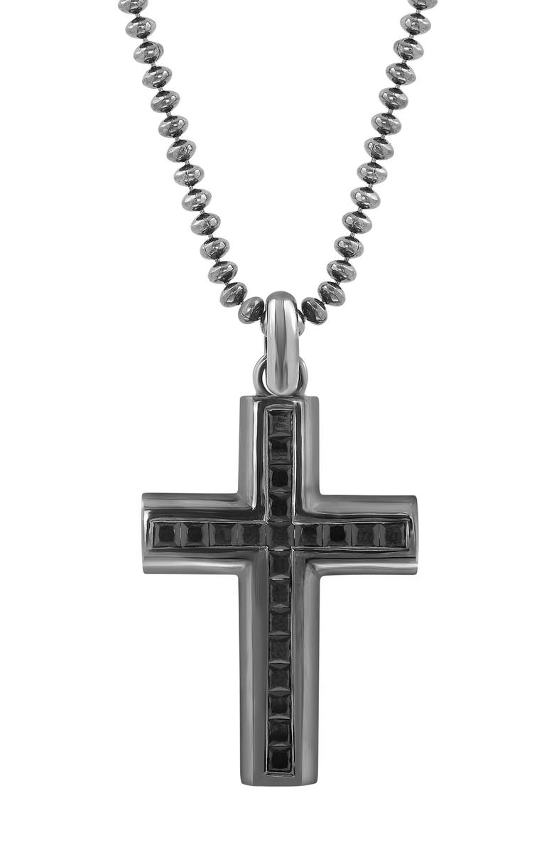 EFFY Spinel Cross Pendant Necklace, Alternate, color, Black