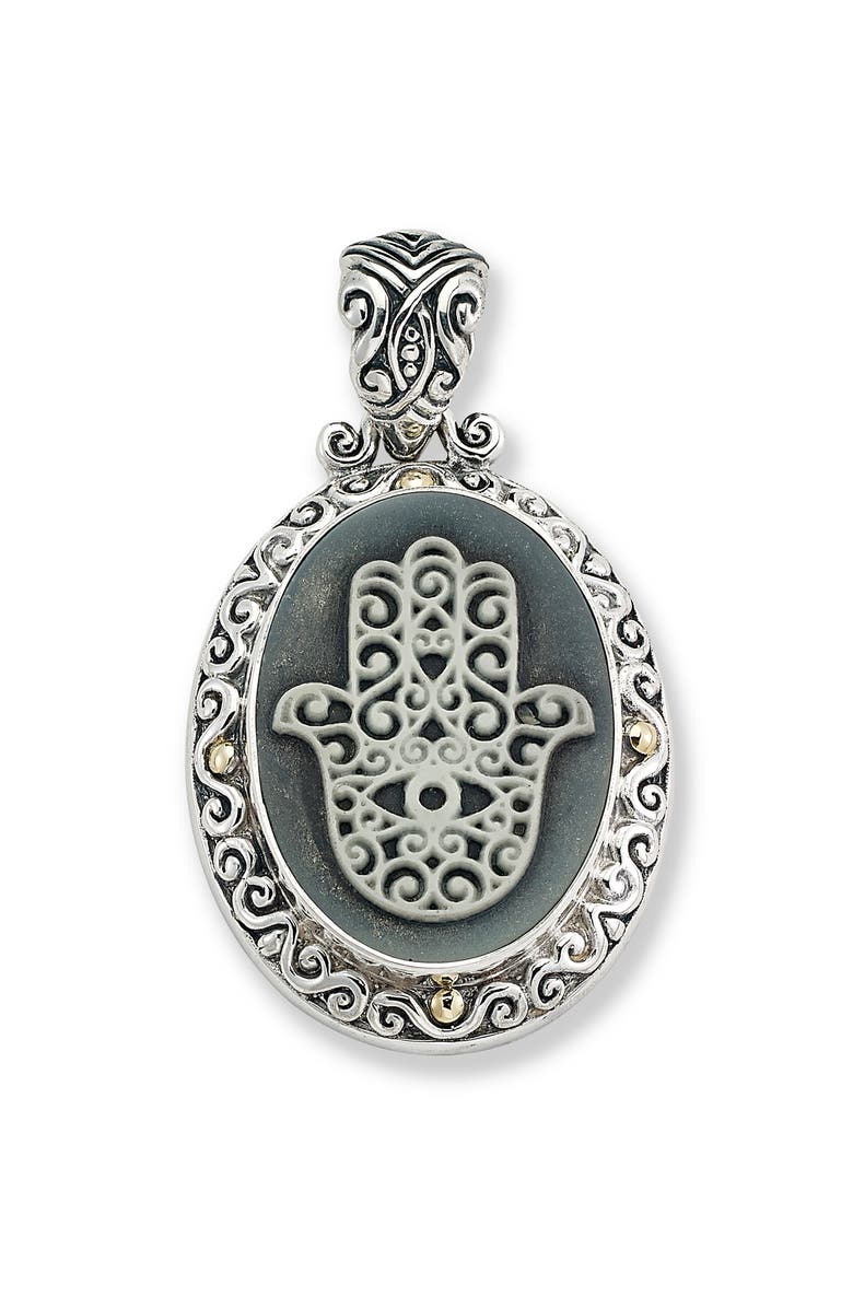 SAMUEL B. Sterling Silver & 18K Gold Agate Hamsa Pendant, Main, color, Silver