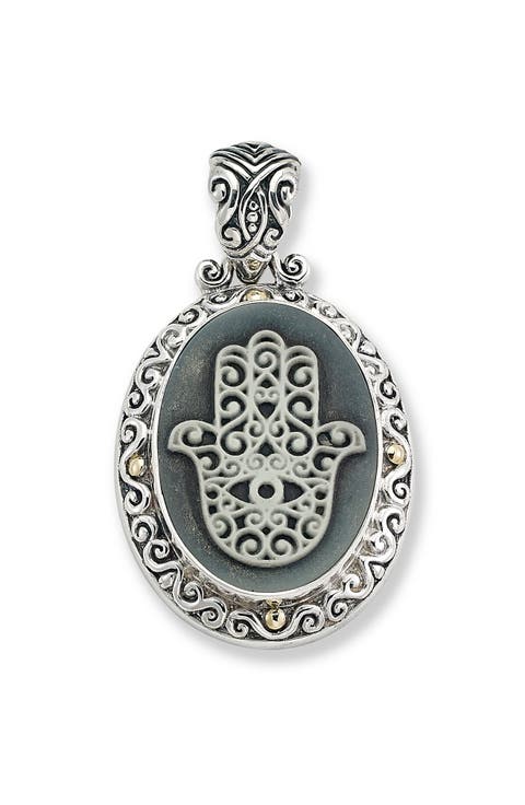 Sterling Silver & 18K Gold Agate Hamsa Pendant