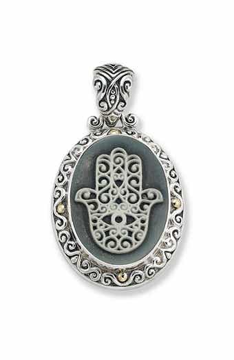SAMUEL B. Sterling Silver & 18K Gold Agate Hamsa Pendant