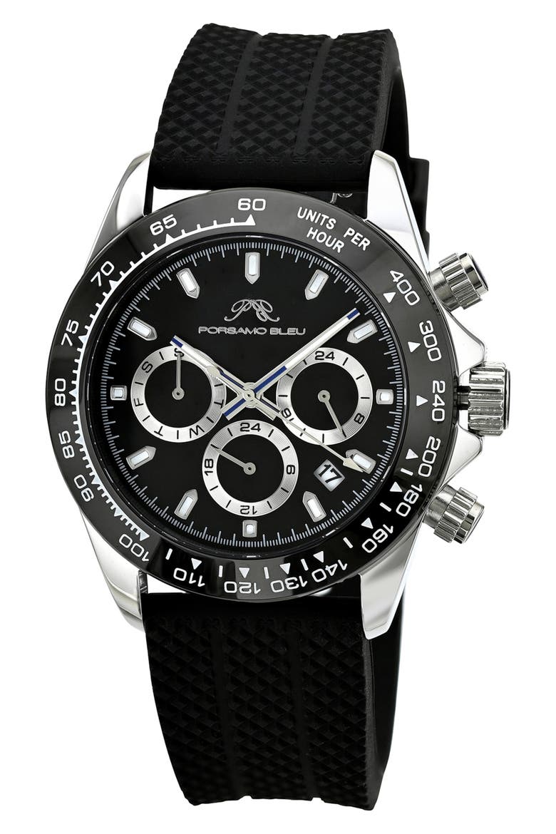 Preston Silicone Strap Multifunction Watch, 41mm, Main, color, BLACK/ BLACK