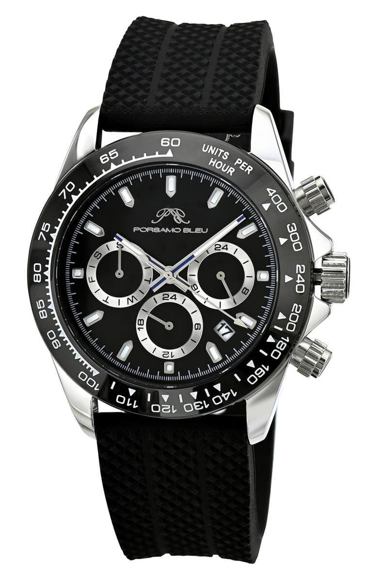 PORSAMO BLEU Preston Silicone Strap Multifunction Watch, 41mm, Main, color, Black/ Black