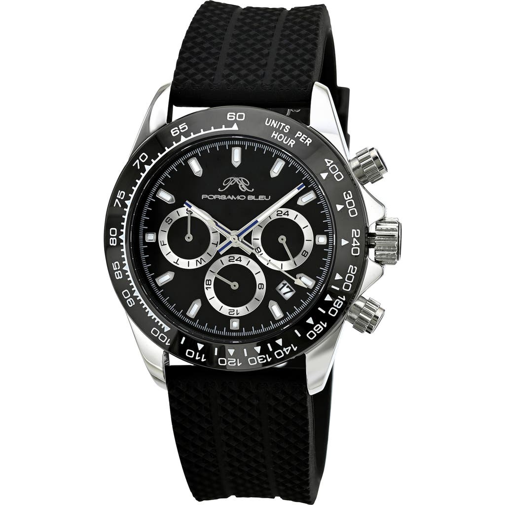 Porsamo Bleu Preston Silicone Strap Multifunction Watch, 41mm In Black/black