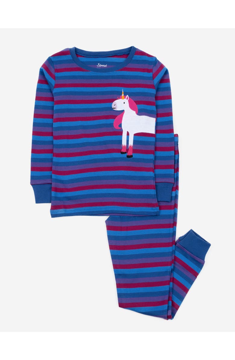 Leveret Two-Piece Cotton Printed Matching Family Pajamas, Playful Graphics, Main, color, Unicorn Stripes