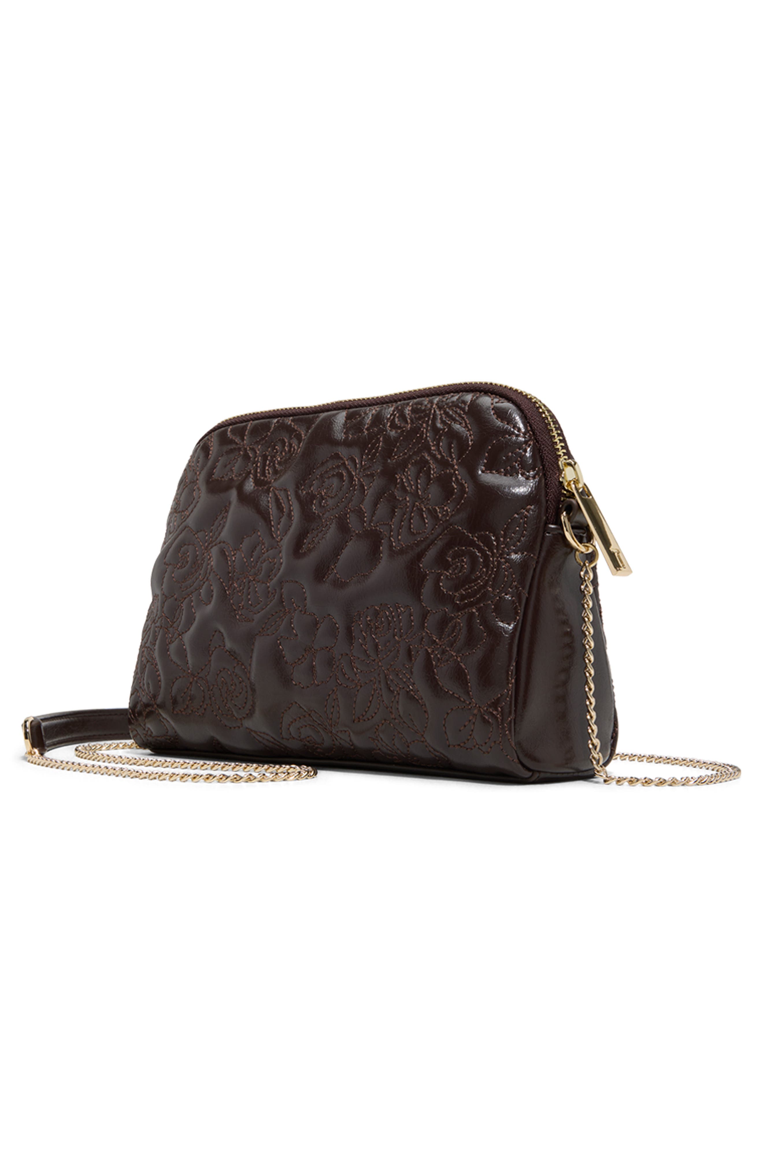 Ginny Floral Quilted Faux Leather Crossbody Bag, Alternate, color, DARK BROWN
