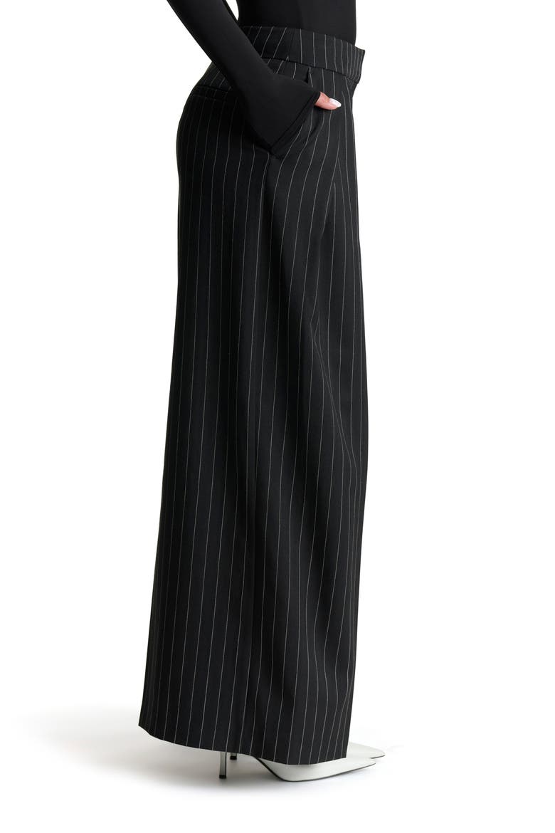 Pinstripe Wide Leg Pants, Alternate, color, BLACK