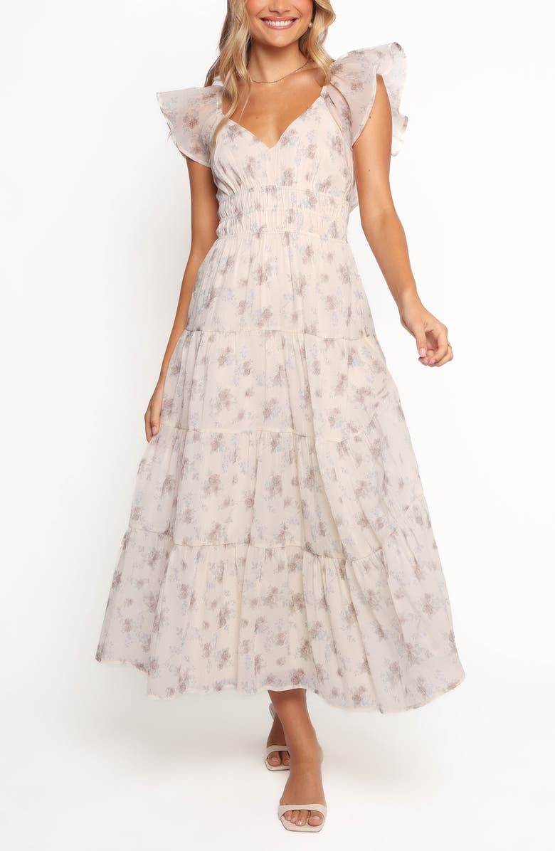 Petal & Pup Talia Floral Print Tiered Maxi Dress, Main, color, Cream Multi Floral