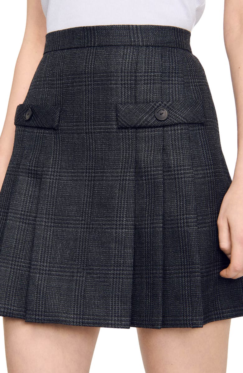 SANDRO Short checked pleated skirt, Alternate, color,