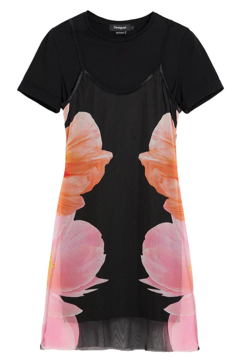 Floral Print Short Sleeve Minidress, Alternate, color, BLACK