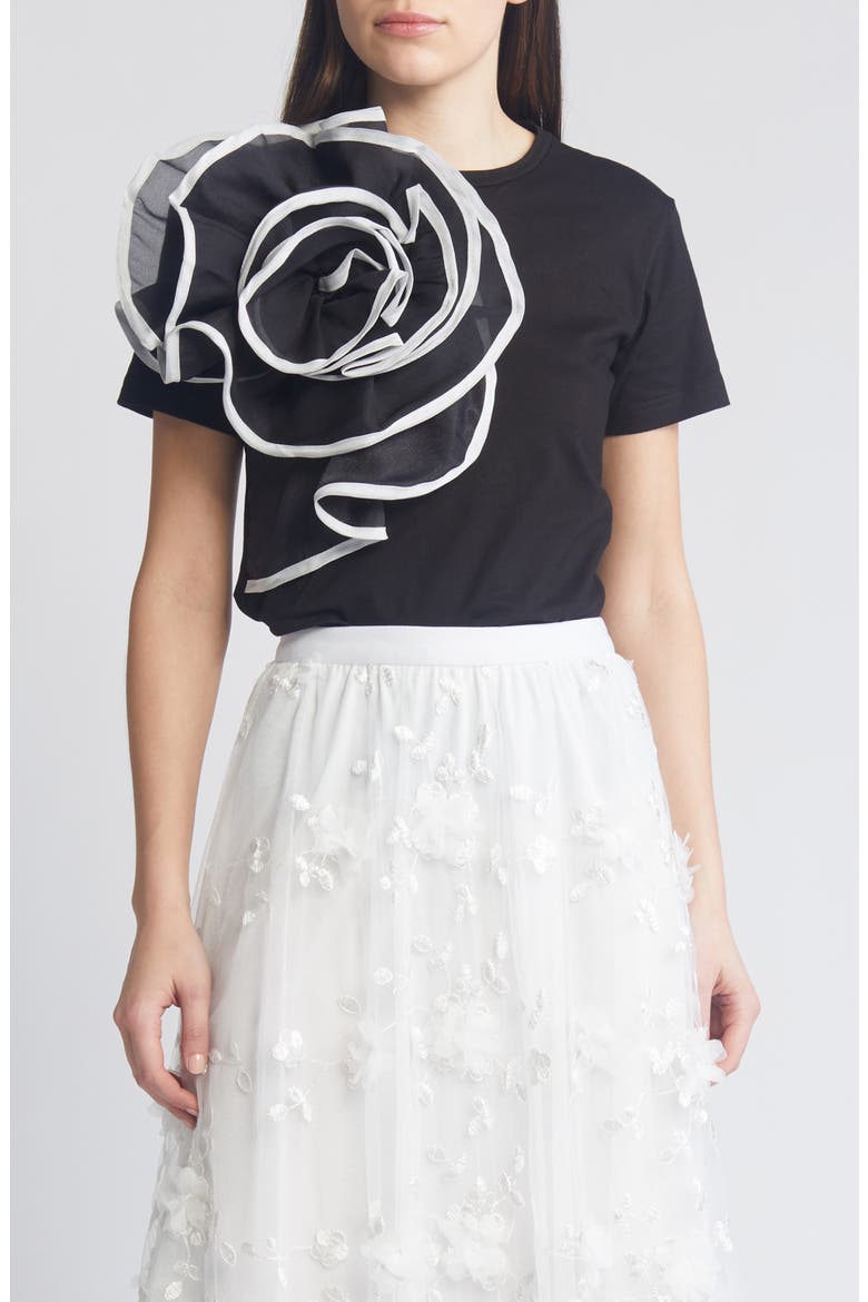 Florence 3D Flower T-Shirt, Main, color, BLACK