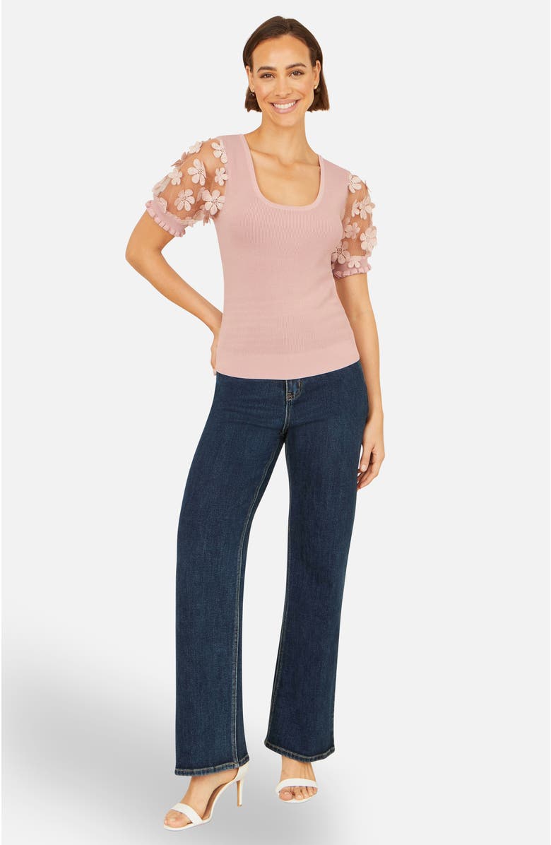 Yumi Floral Applique Knitted Top, Alternate, color, Blush