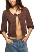 Lucky Brand Festival Cutwork Tie Neck Top