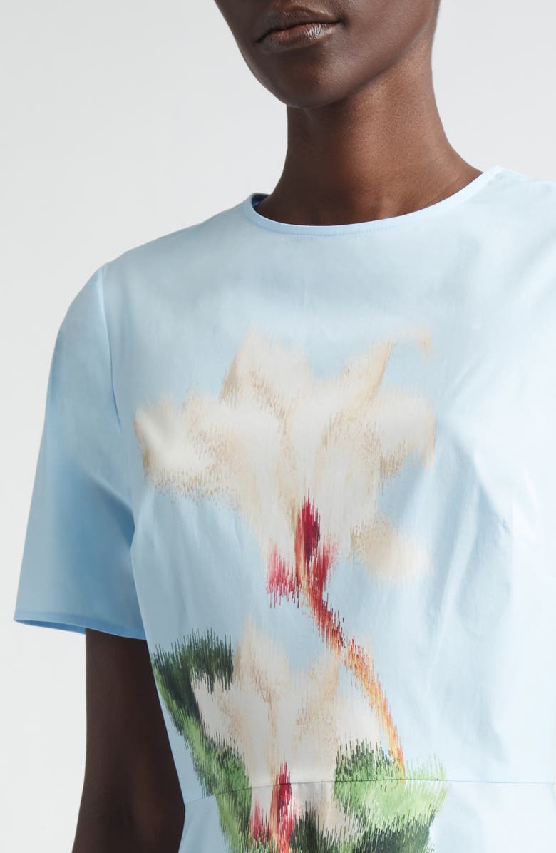 Oscar de la Renta Chiné Cyclamen Floral Poplin Midi Dress, Alternate, color, White/ Light Blue