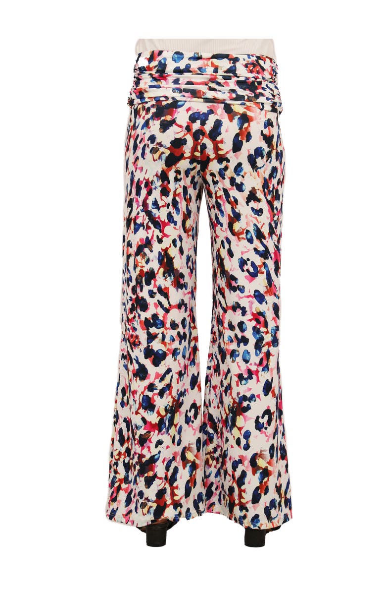 24seven Comfort Apparel Womens Essential Cheetah Print Foldover Waist Wide Leg Pants, Alternate, color, White Multi