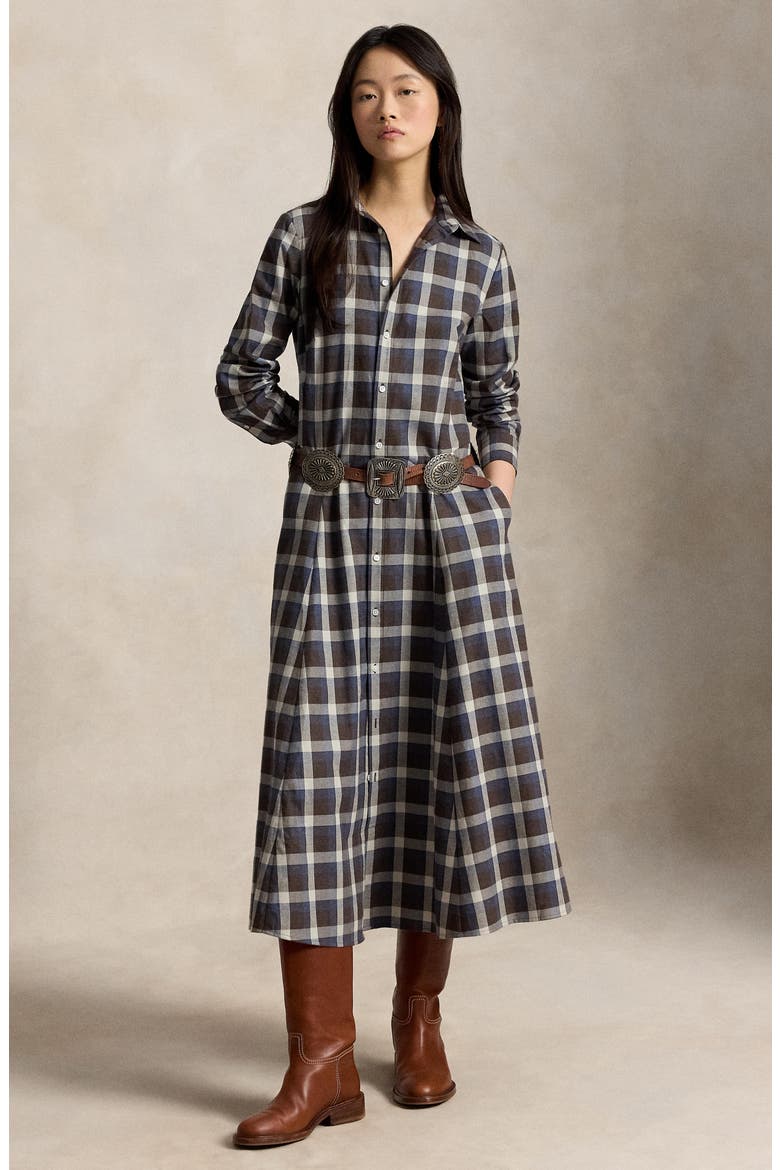 Cotton Twill Fit and Flare Midi Shirtdress, Alternate, color, 2072 BR BL