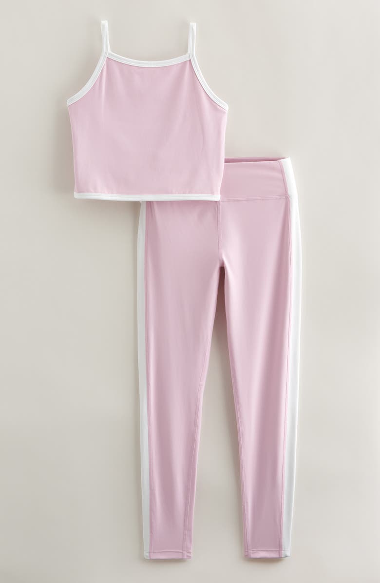 Zella Girl Kids' Earn Your Stripes Crop Tank & Leggings Set, Main, color, Pink Pirouette