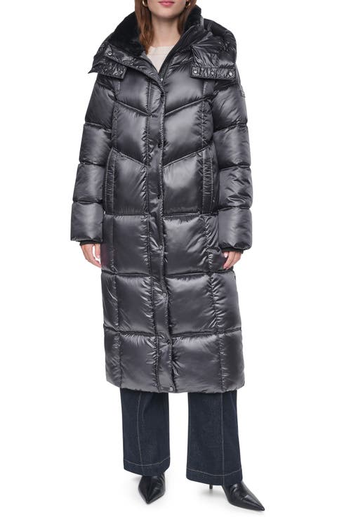 Pearlized Hooded Maxi Puffer Coat