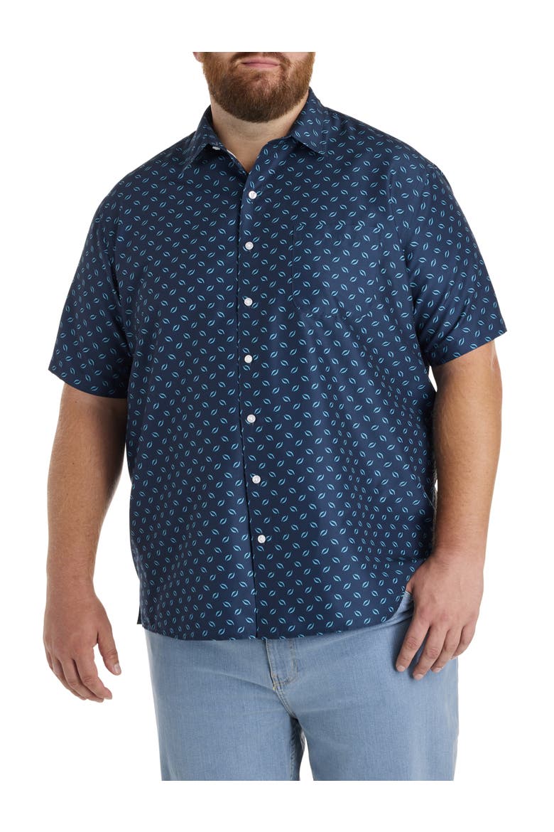 Big & Tall Leaf Print Microfiber Sport Shirt, Main, color, NAVY