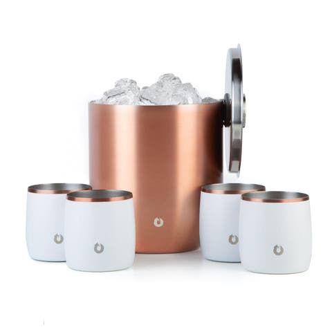 Stainless Steel Ice Bucket with Rocks Glass Set