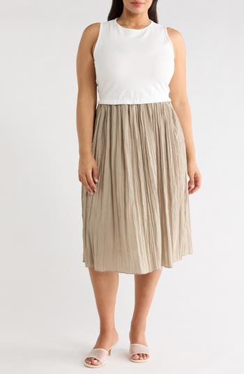 TASH AND SOPHIE Sleeveless Mixed Media Dress in Ivy/nude at Nordstrom Rack, Size 3X