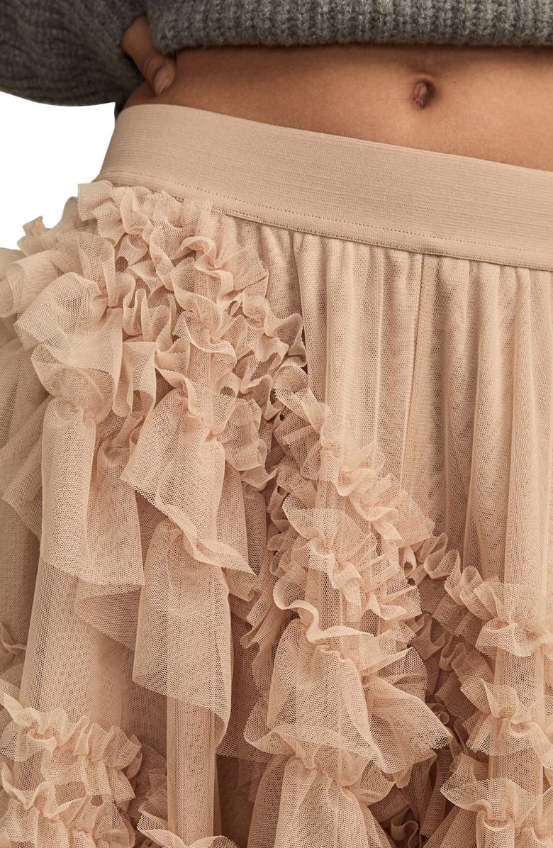 Lucky Brand Asymmetric Tiered Tulle Midi Skirt, Alternate, color, Tan