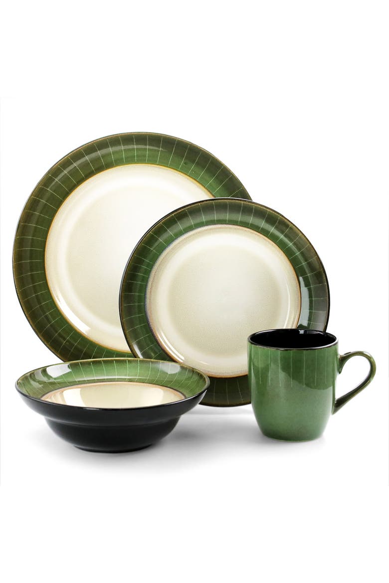 Grand Jade 16 Piece Luxurious Stoneware Dinnerware with Complete Setting for 4, 16pc, Alternate, color, Green