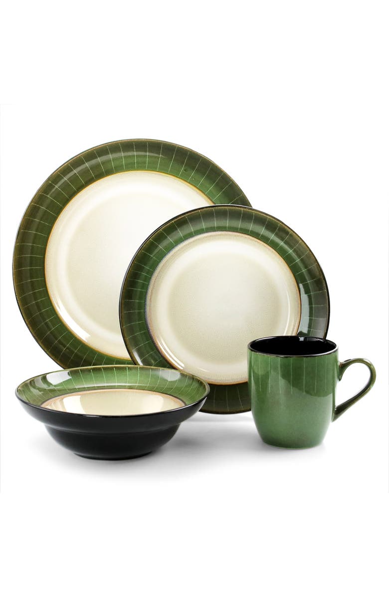Elama Grand Jade 16 Piece Luxurious Stoneware Dinnerware with Complete Setting for 4, 16pc, Alternate, color, Green