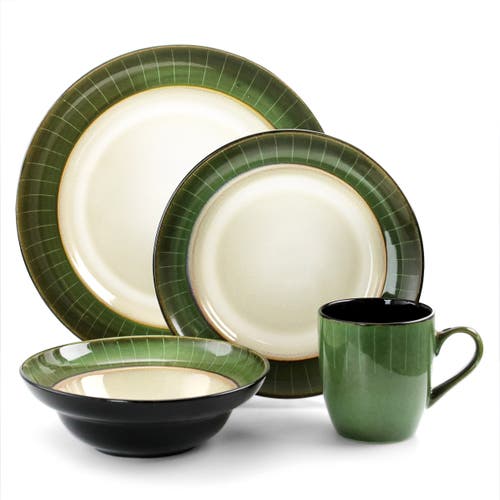 Elama Libra 16 Piece Luxurious Stoneware Dinnerware, Service For 4 In Green