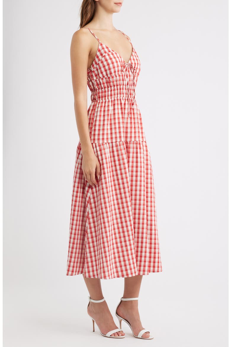 Spencer Smock Gingham Midi Dress, Alternate, color, RED/ WHITE