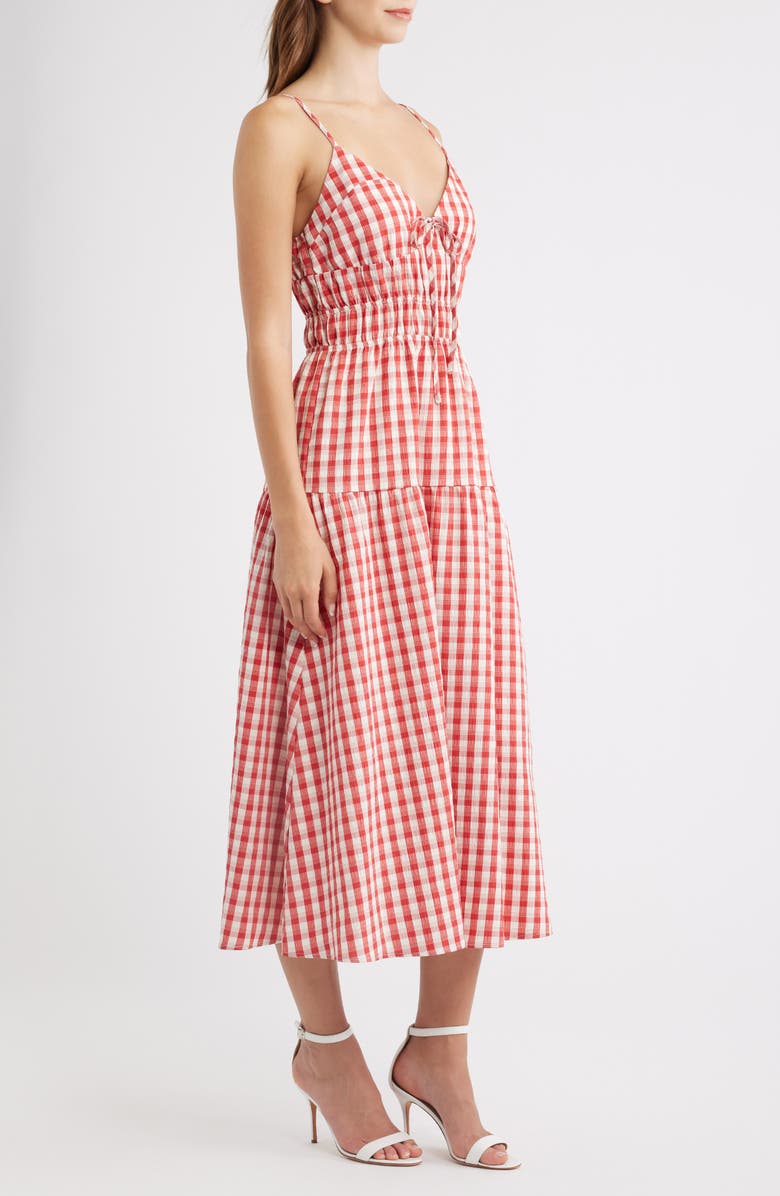 Lulus Spencer Smock Gingham Midi Dress, Alternate, color, Red/ White