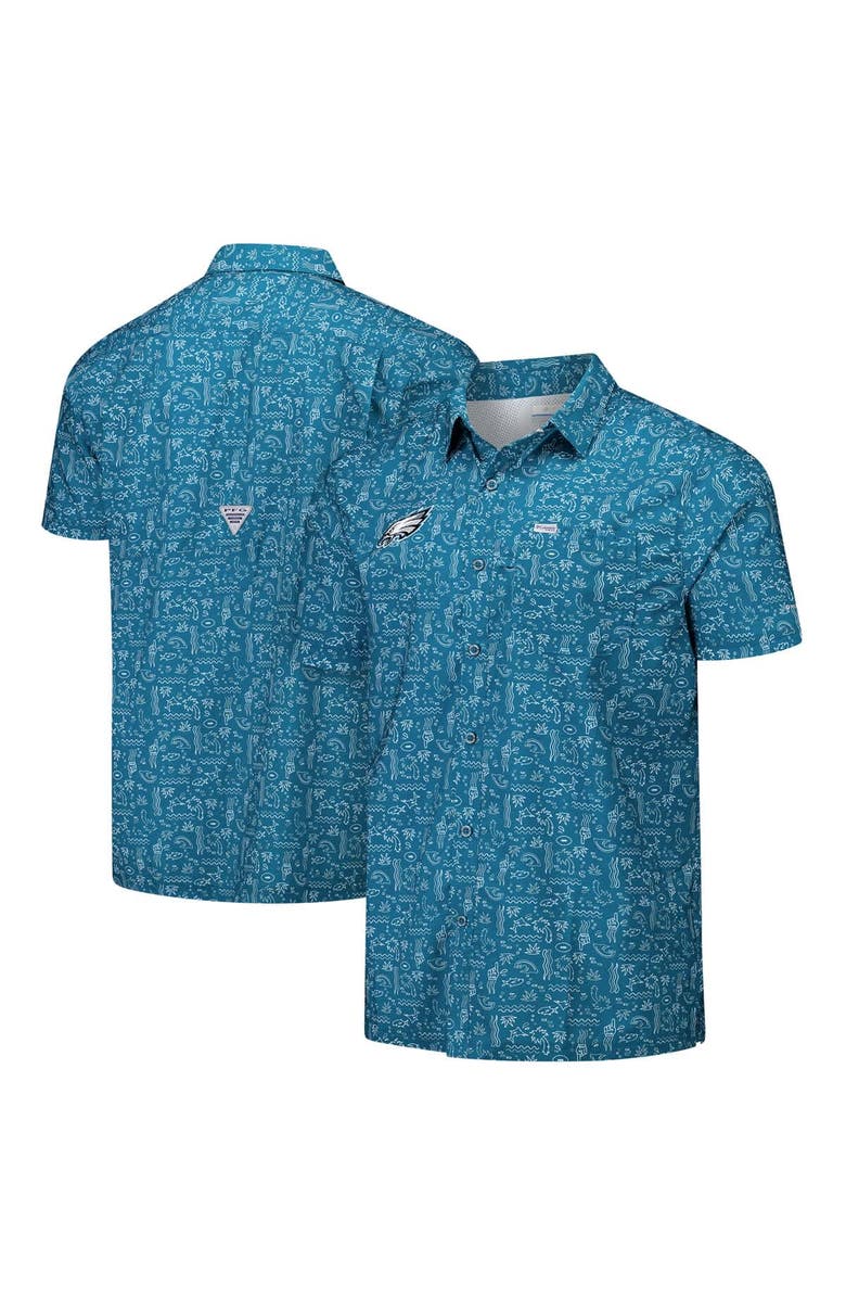 Columbia Men's Columbia PFG Green Philadelphia Eagles Super Slack Tide Omni-Wick Button-Up Shirt, Main, color, 