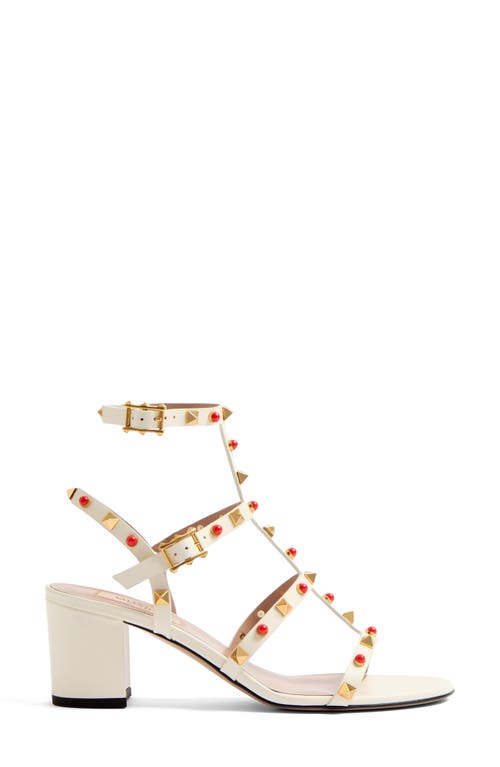 Shop Valentino Garavani Rockstud Slide Sandal In Ivory/red