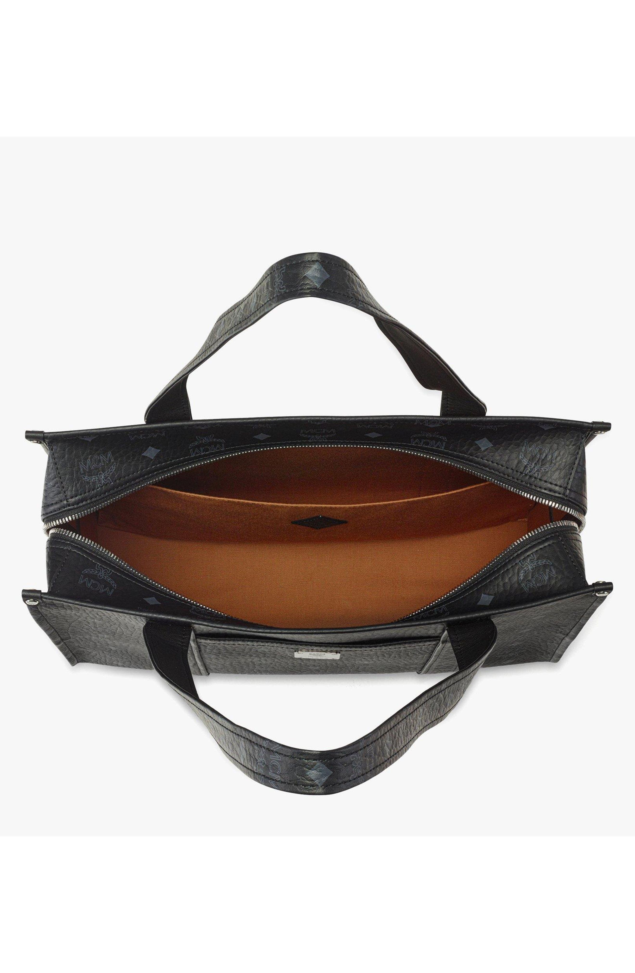 MCM Small Aren School Bag Tote in Visetos, Alternate, color, Black