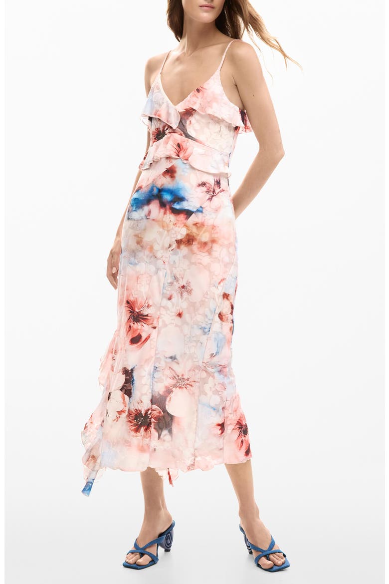 Floral Print Ruffle Dress, Main, color, LIGHT PINK