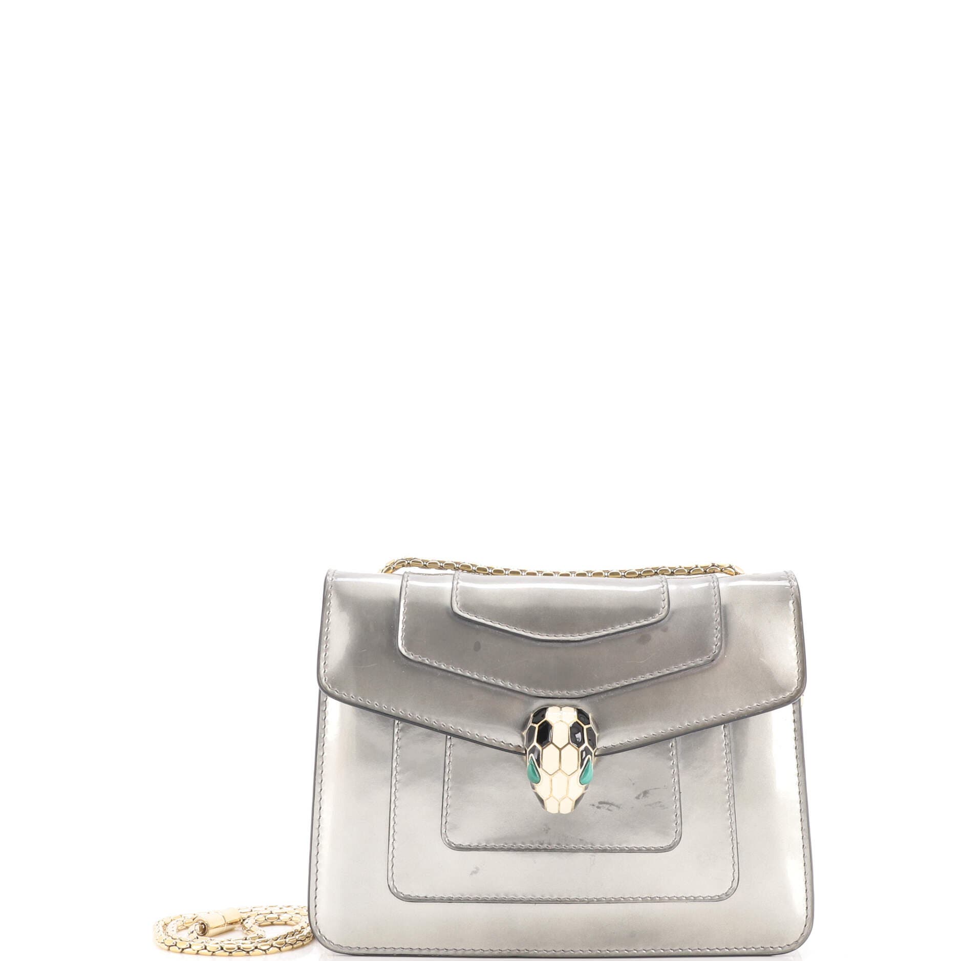 Serpenti Forever Square Shoulder Bag Metallic Leather Small, Main, color, Metallic Silver
