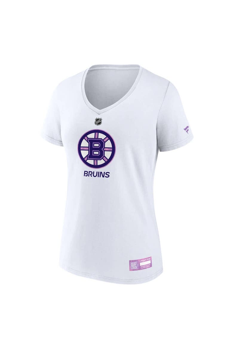 Women's Fanatics White Boston Bruins 2024 Hockey Fights Cancer V-Neck T-Shirt, Alternate, color, White