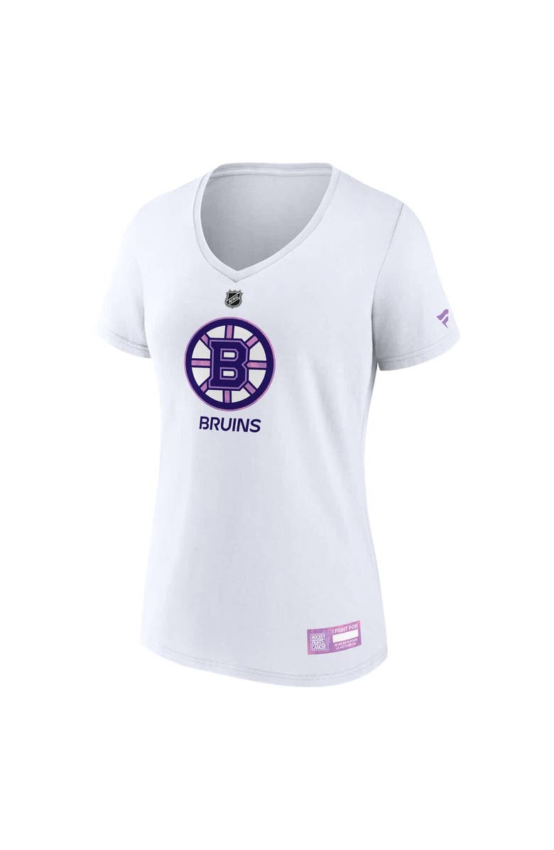 FANATICS Women's Fanatics White Boston Bruins 2024 Hockey Fights Cancer V-Neck T-Shirt, Alternate, color, White
